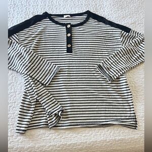 Striped Long Sleeve Tee - Black and Cream 3x